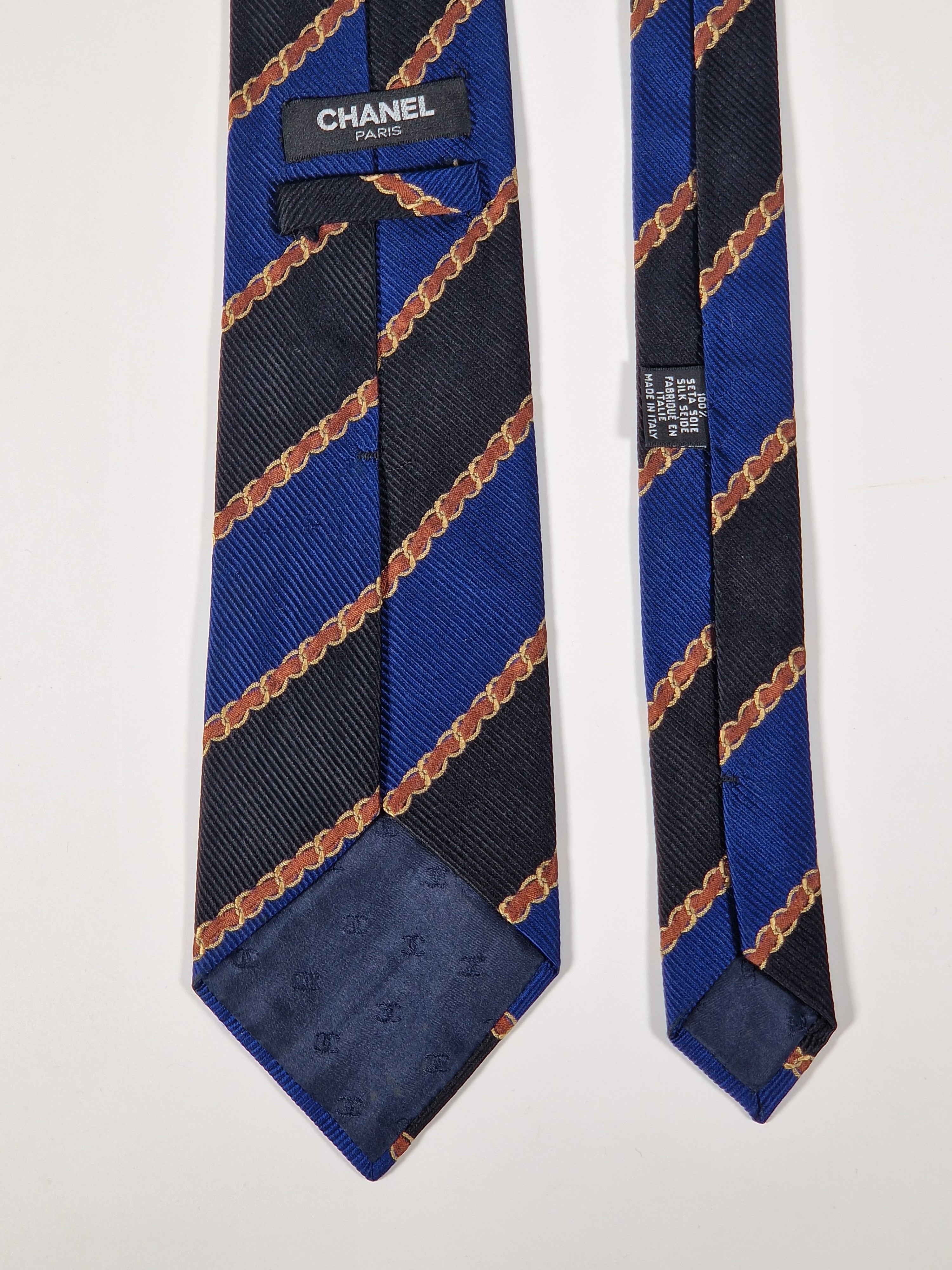Chanel Vintage silk tie blue and black striped