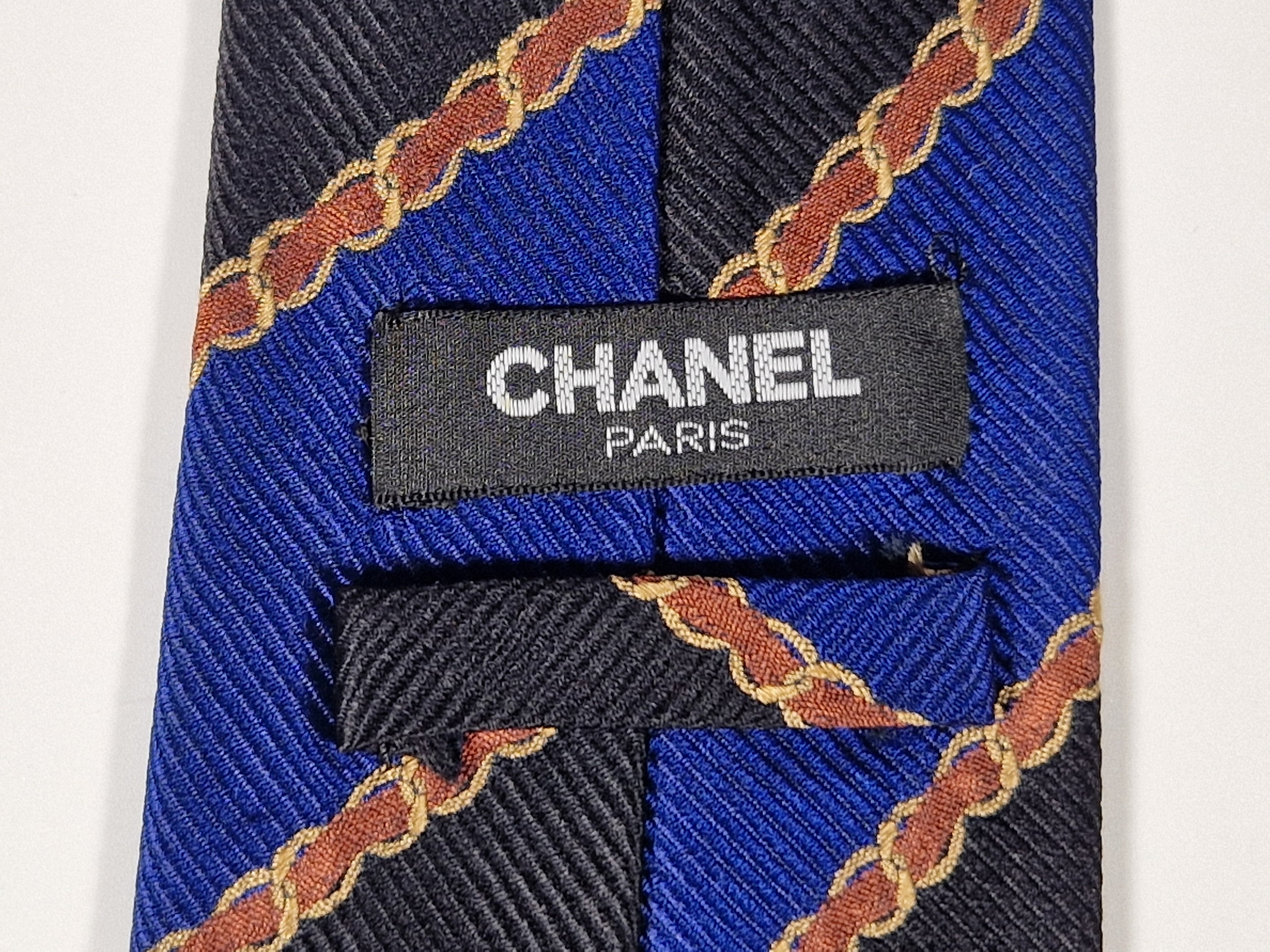 Chanel Vintage silk tie blue and black striped