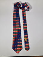 Gucci Vintage silk tie blue pink garden tool spade pattern