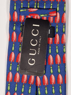 Gucci Vintage silk tie blue pink garden tool spade pattern