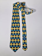 Gucci Vintage silk tie blue yellow flower pattern