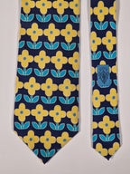 Gucci Vintage silk tie blue yellow flower pattern