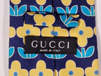 Gucci Vintage silk tie blue yellow flower pattern