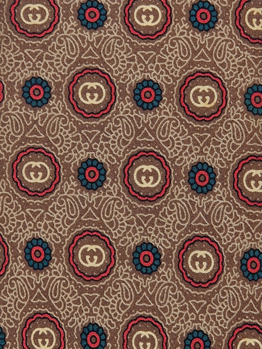 Gucci Vintage silk tie brown loggo flowers