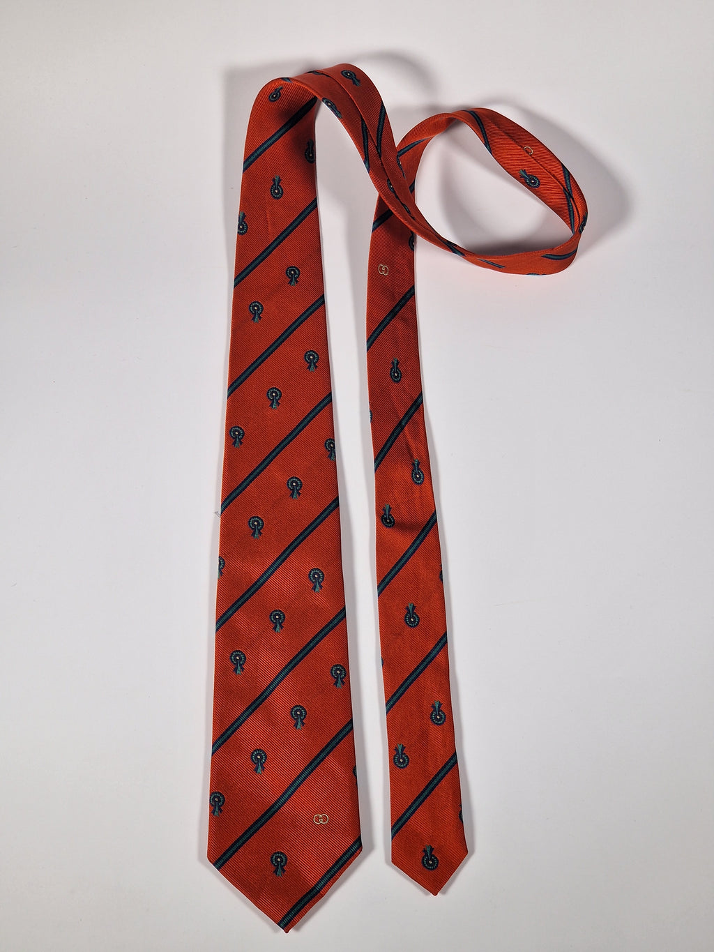Gucci Vintage silk tie orange striped medalions