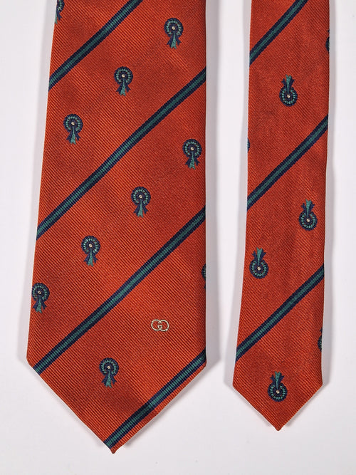 Gucci Vintage silk tie orange striped medalions