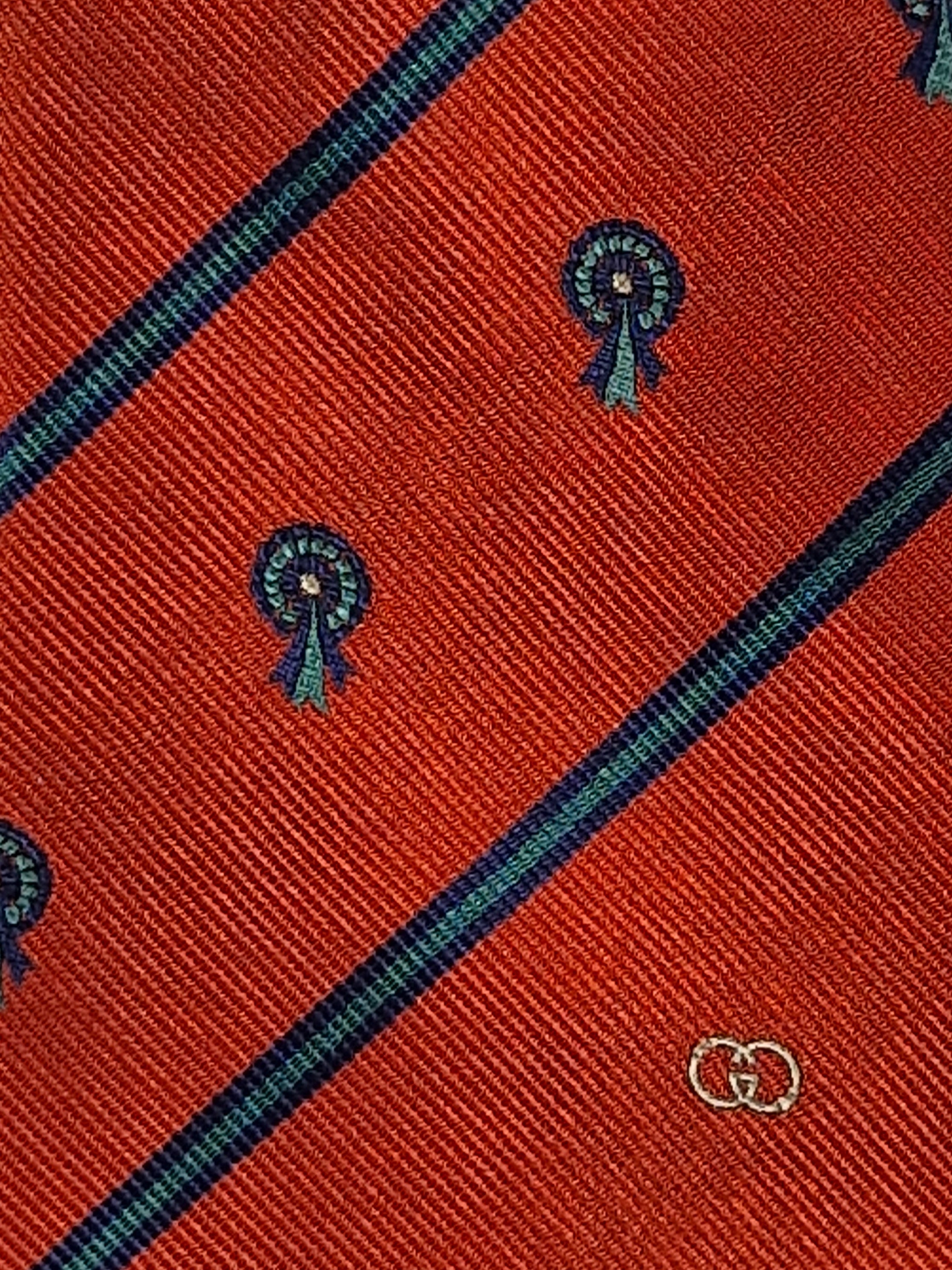 Gucci Vintage silk tie orange striped medalions