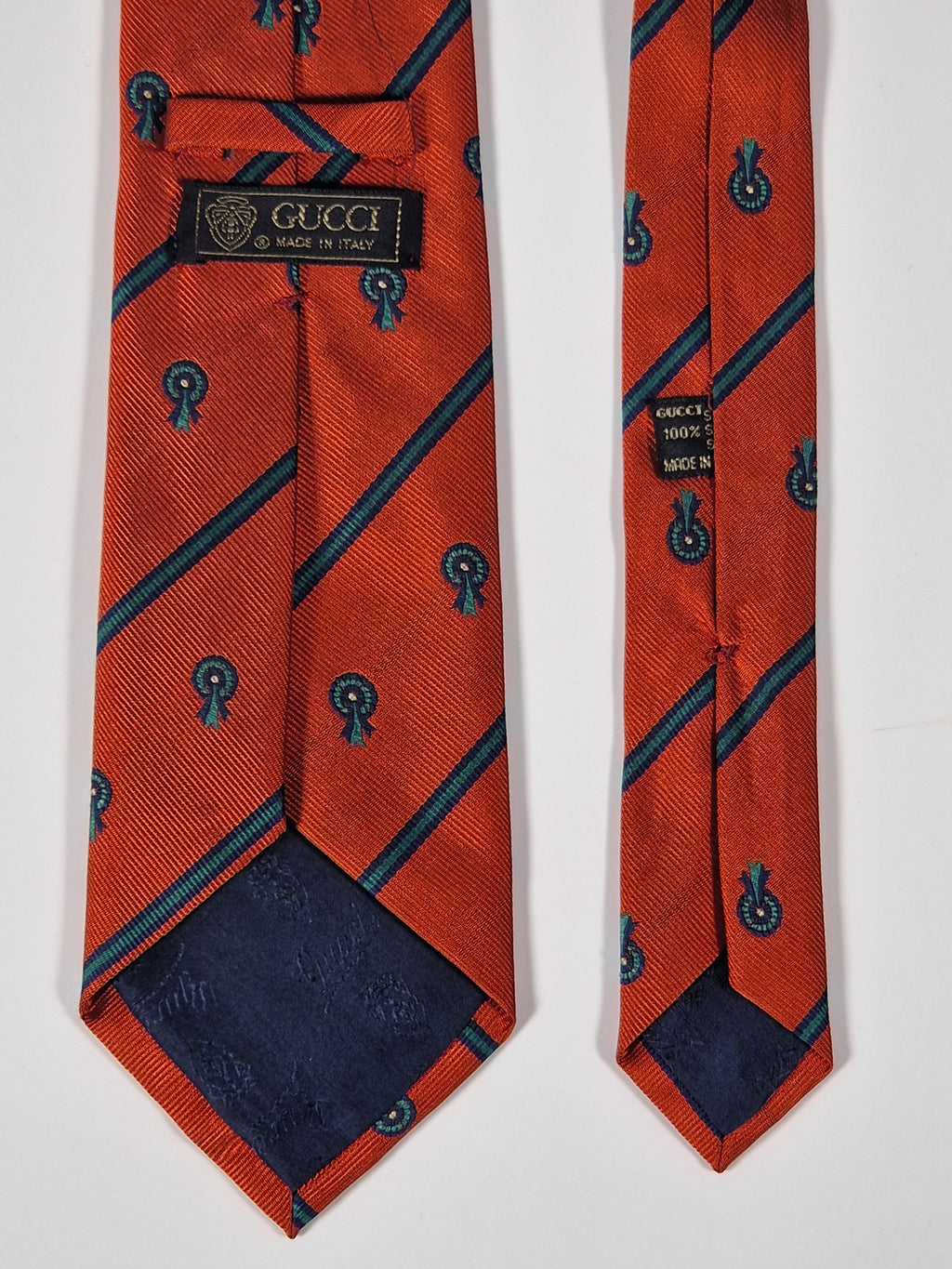 Gucci Vintage silk tie orange striped medalions