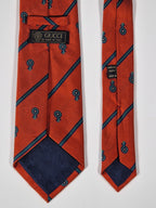 Gucci Vintage silk tie orange striped medalions
