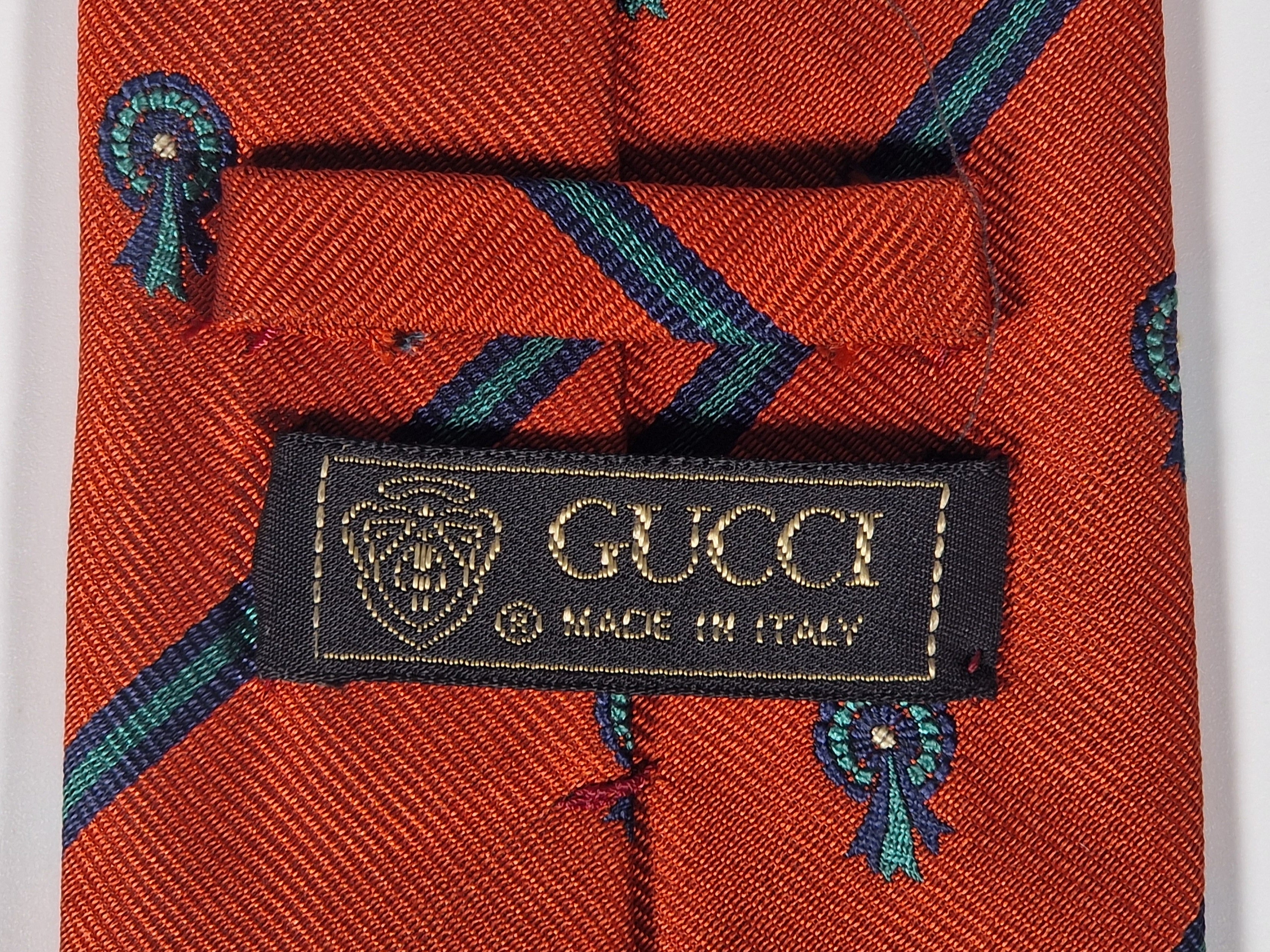 Gucci Vintage silk tie orange striped medalions