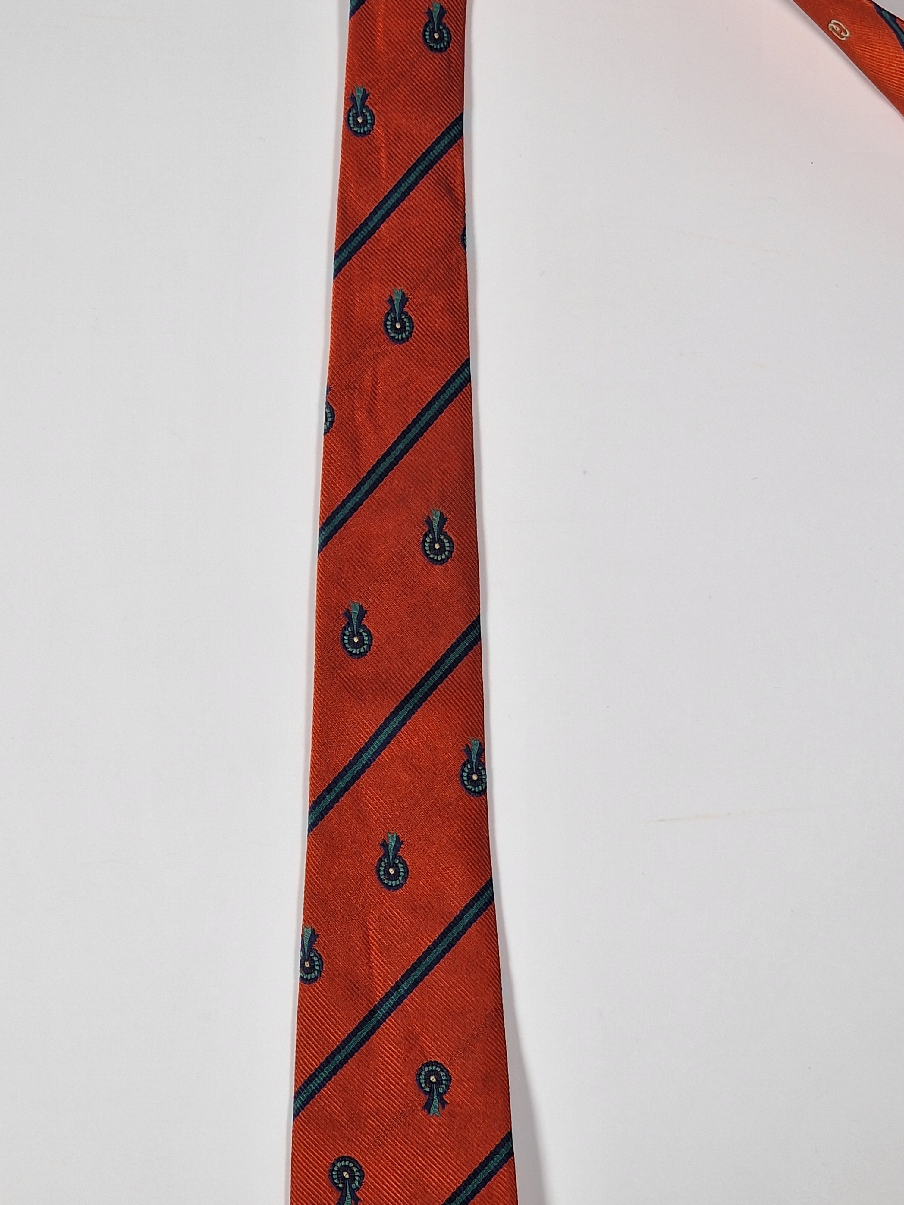 Gucci Vintage silk tie orange striped medalions
