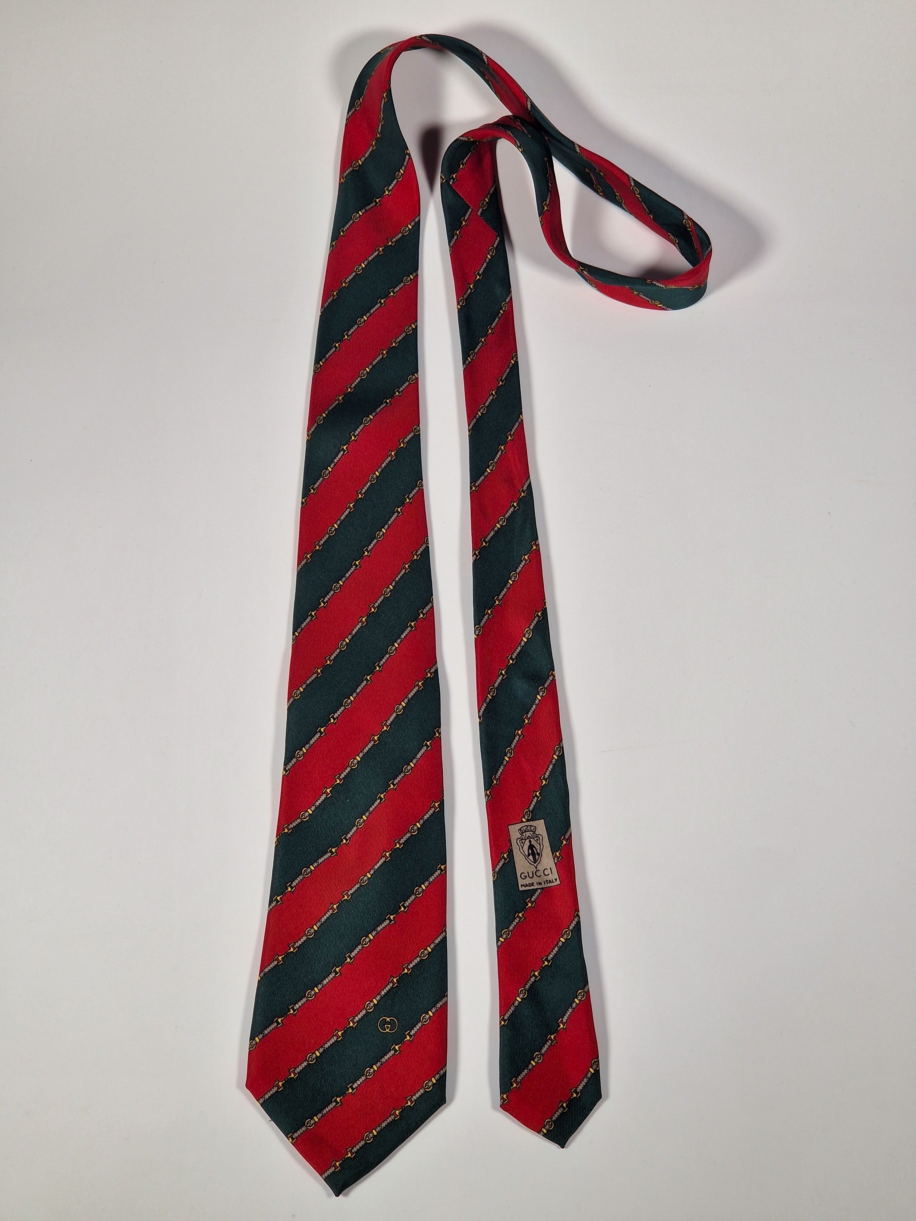 Gucci Vintage silk tie striped red green belt pattern
