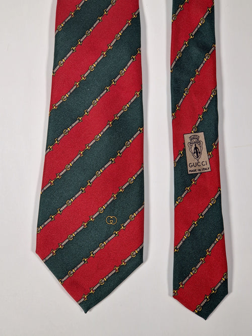 Gucci Vintage silk tie striped red green belt pattern