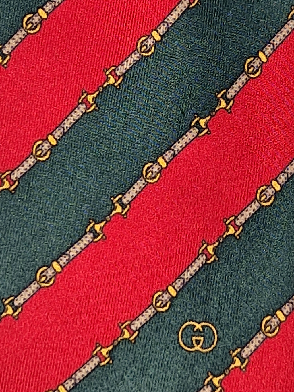 Gucci Vintage silk tie striped red green belt pattern