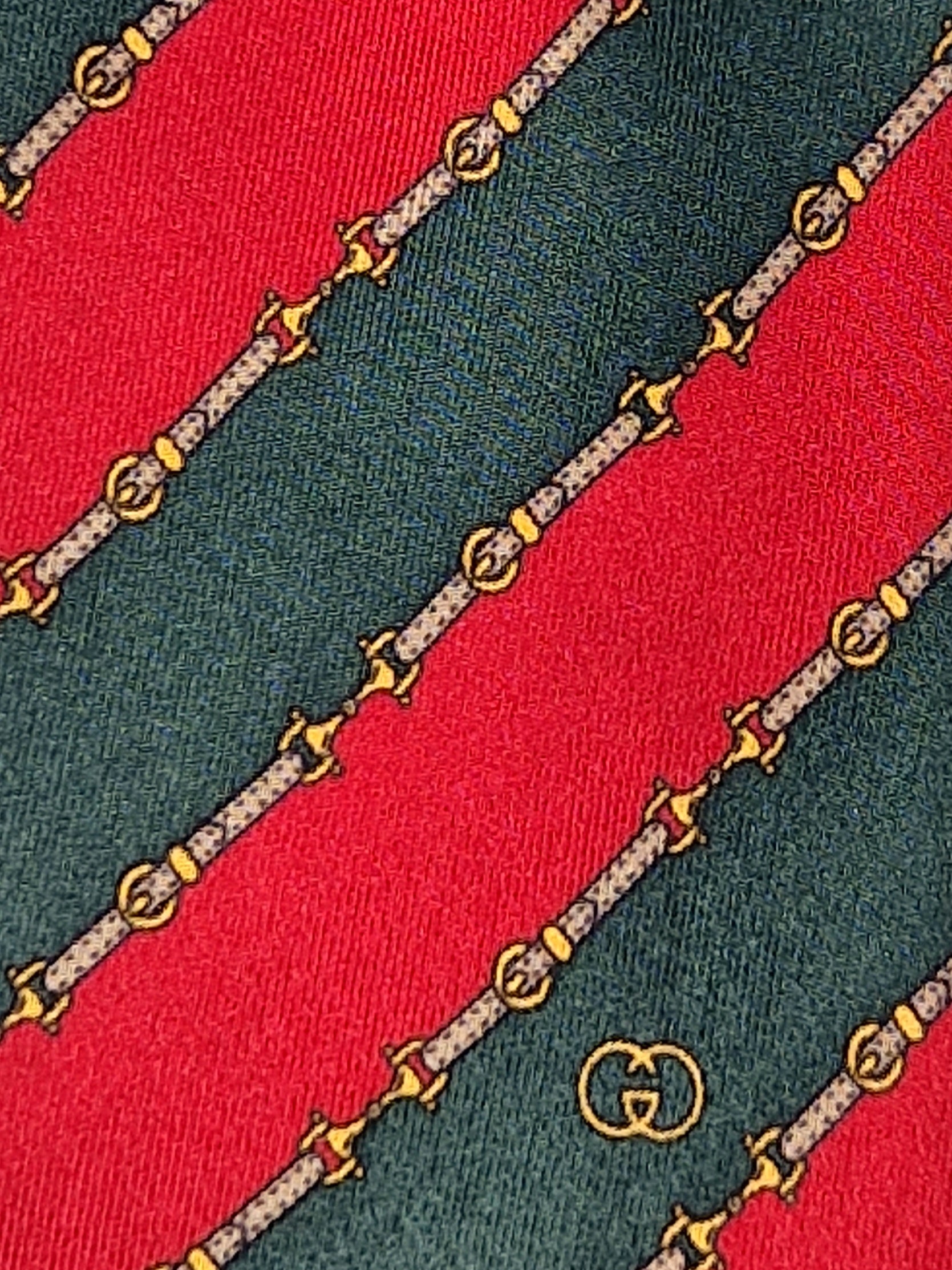 Gucci Vintage silk tie striped red green belt pattern