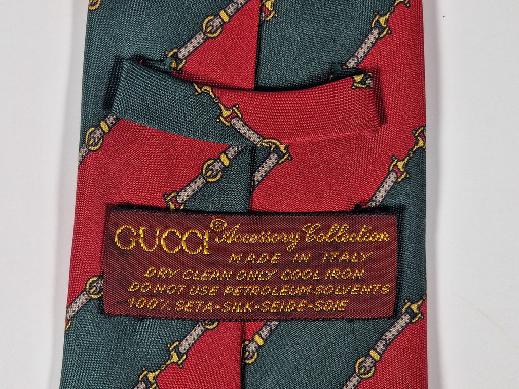 Gucci Vintage silk tie striped red green belt pattern