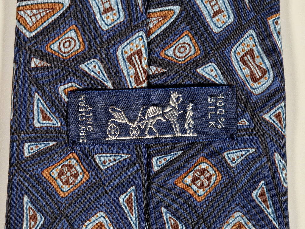 Hermés silk tie blue abstract print pattern 7657 TA with Box