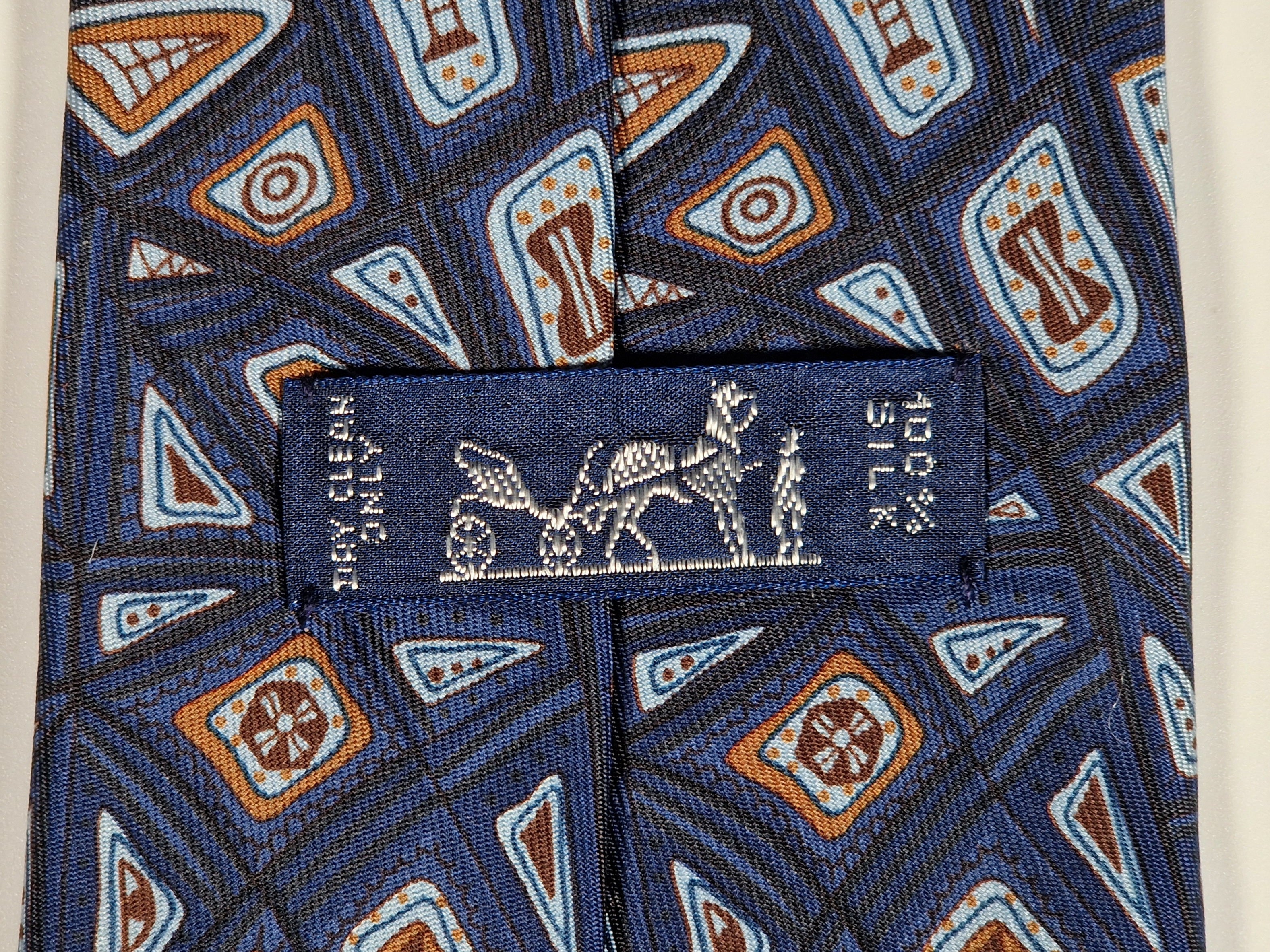 Hermés silk tie blue abstract print pattern 7657 TA with Box