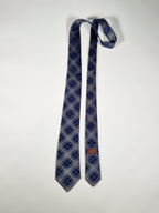Hermès silk tie blue grey chekerd Hermès 229235 T tie blue