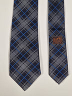 Hermès silk tie blue grey chekerd Hermès 229235 T tie blue
