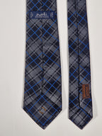 Hermès silk tie blue grey chekerd Hermès 229235 T tie blue