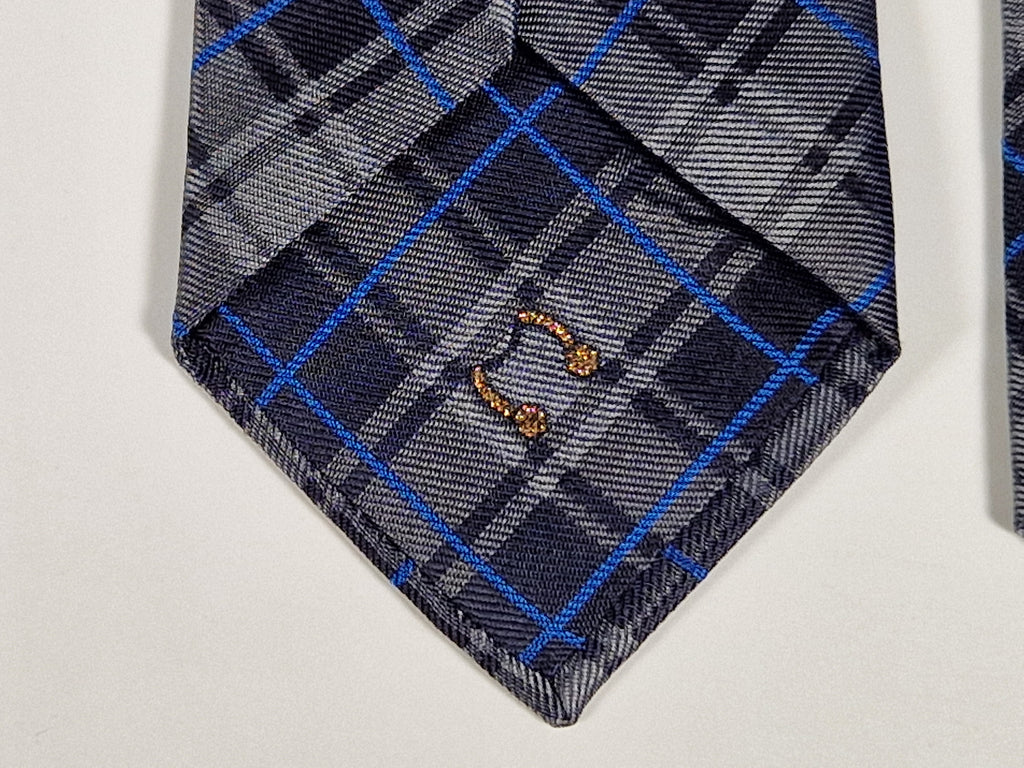 Hermès silk tie blue grey chekerd Hermès 229235 T tie blue