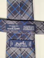 Hermès silk tie blue grey chekerd Hermès 229235 T tie blue