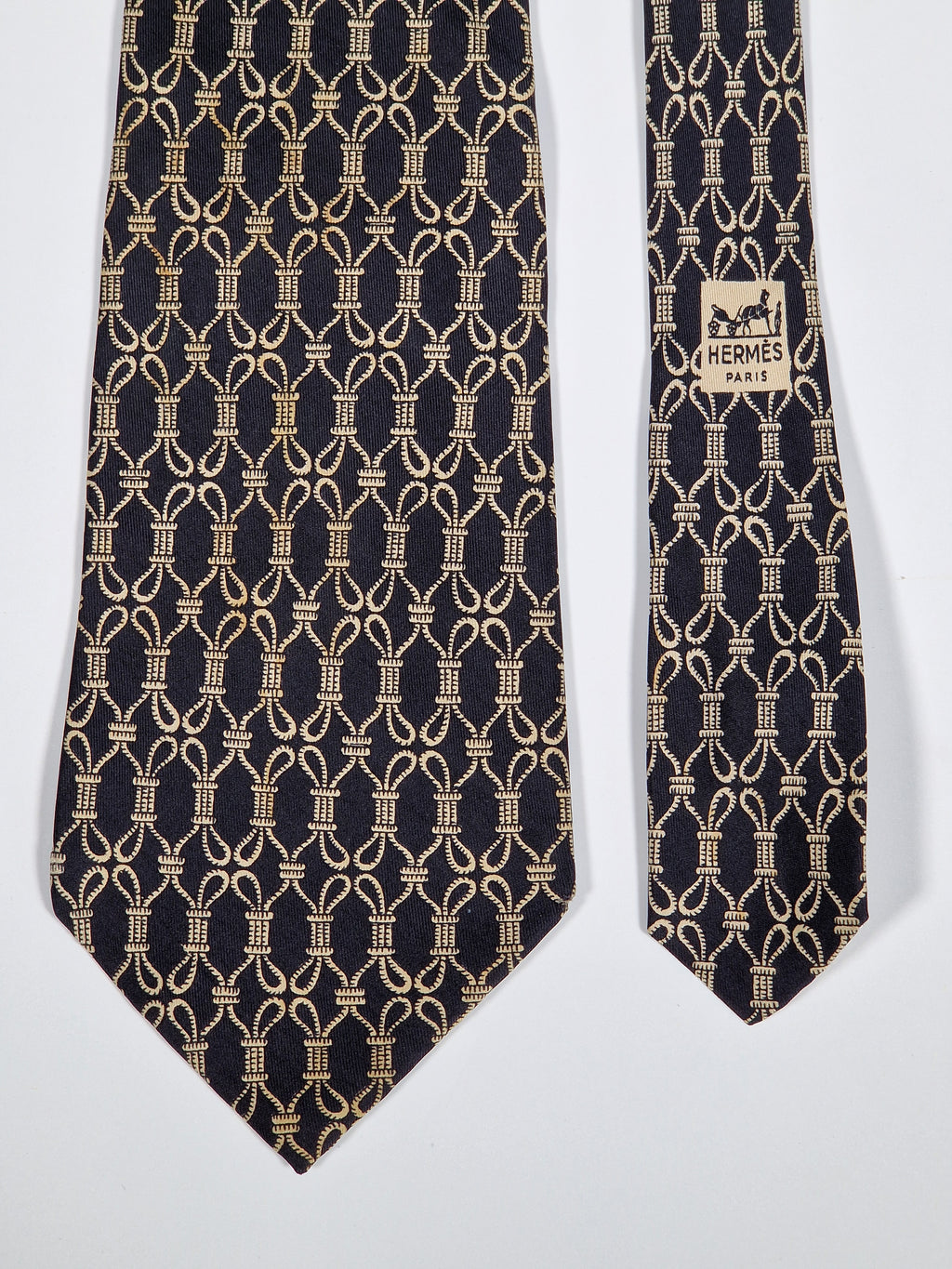 000259 Hermès silk tie black rope pattern Hermès 259 UA tie black