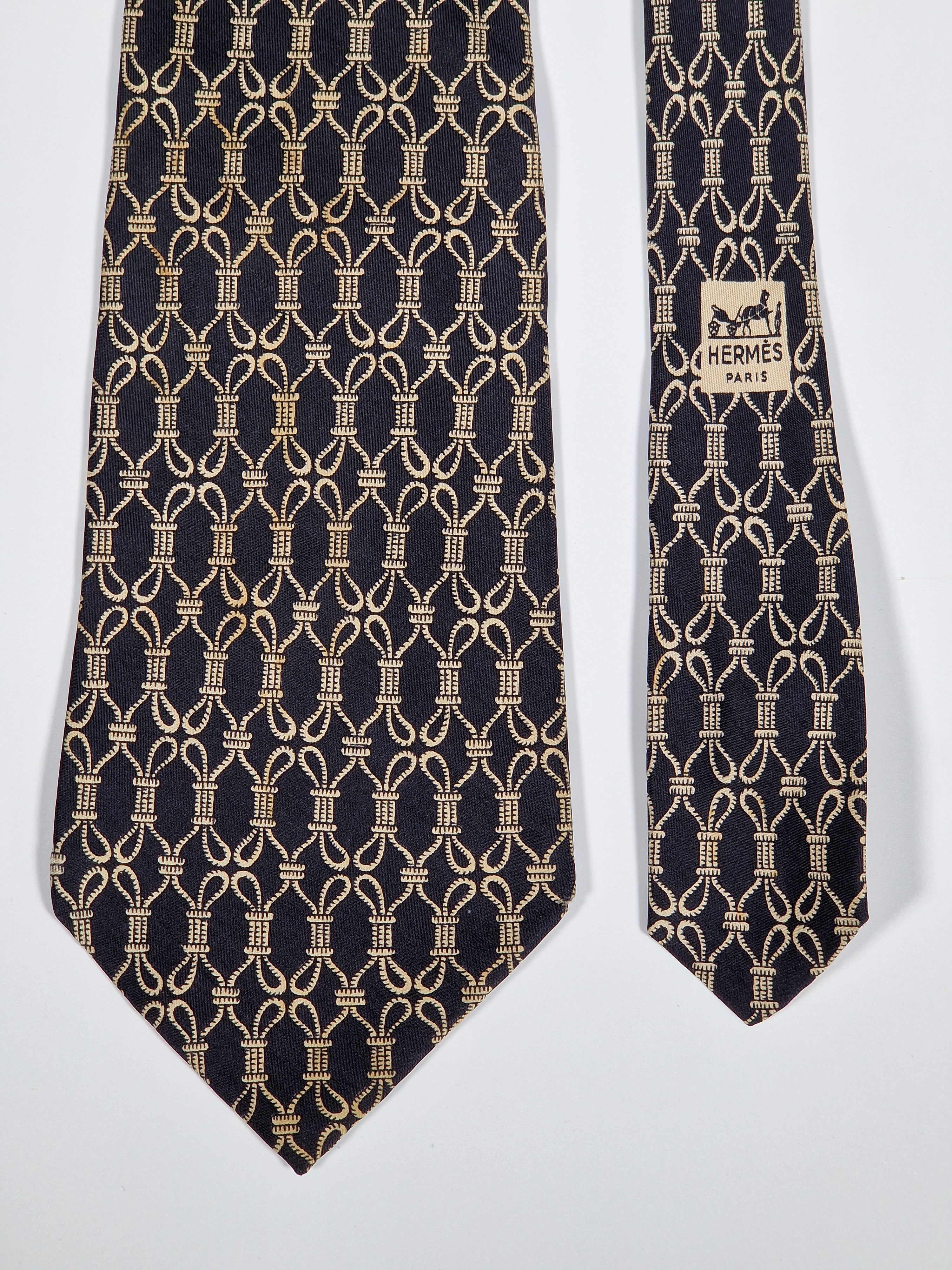 000259 Hermès silk tie black rope pattern Hermès 259 UA tie black