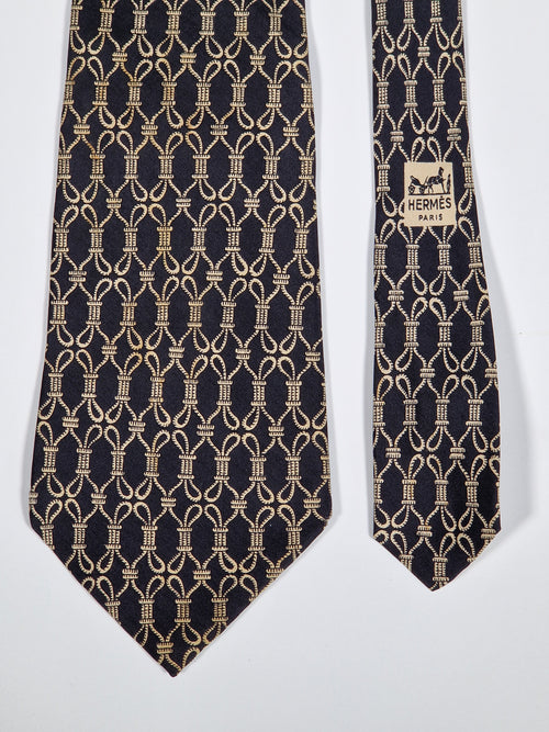 000259 Hermès silk tie black rope pattern Hermès 259 UA tie black