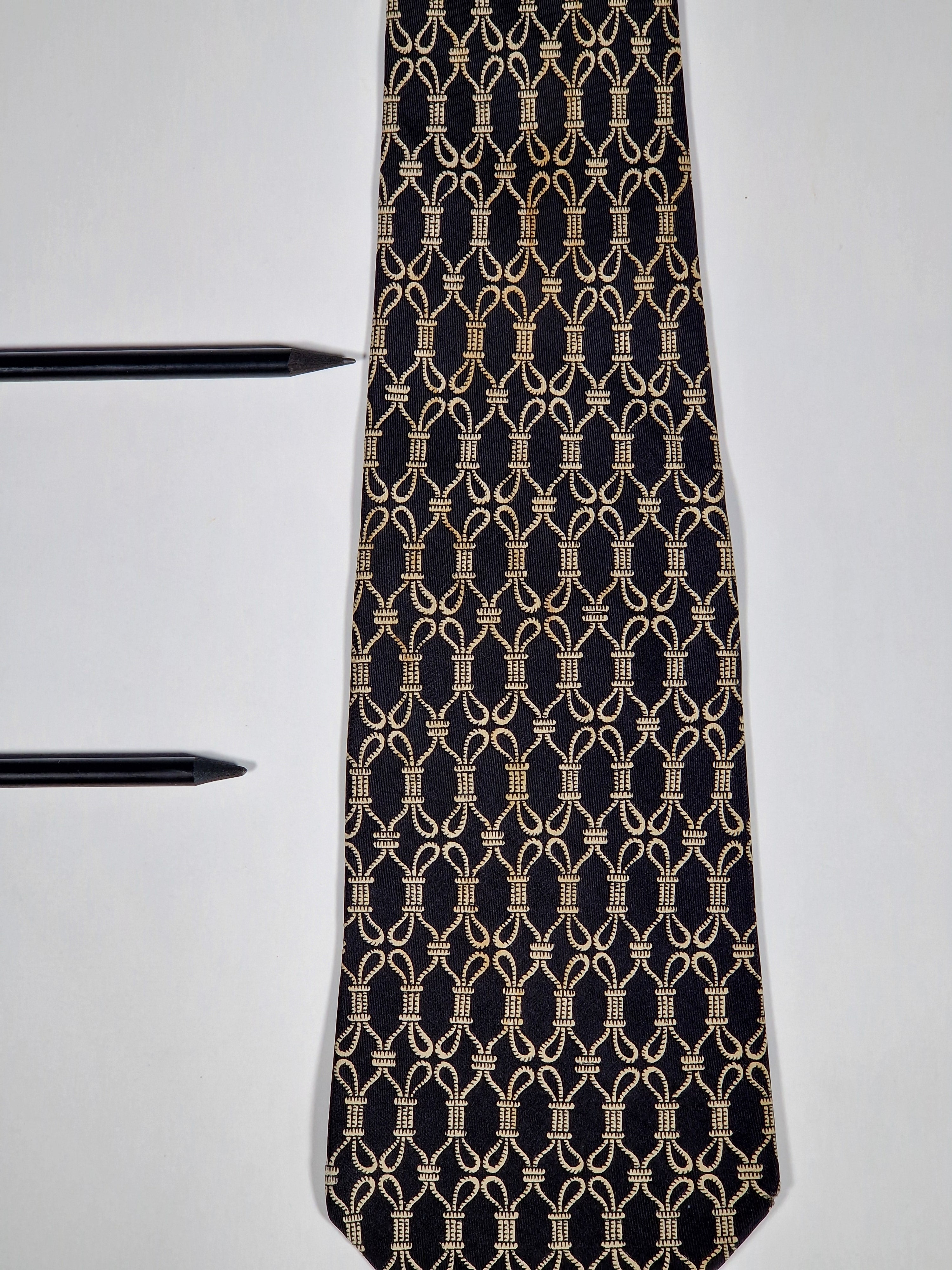 000259 Hermès silk tie black rope pattern Hermès 259 UA tie black