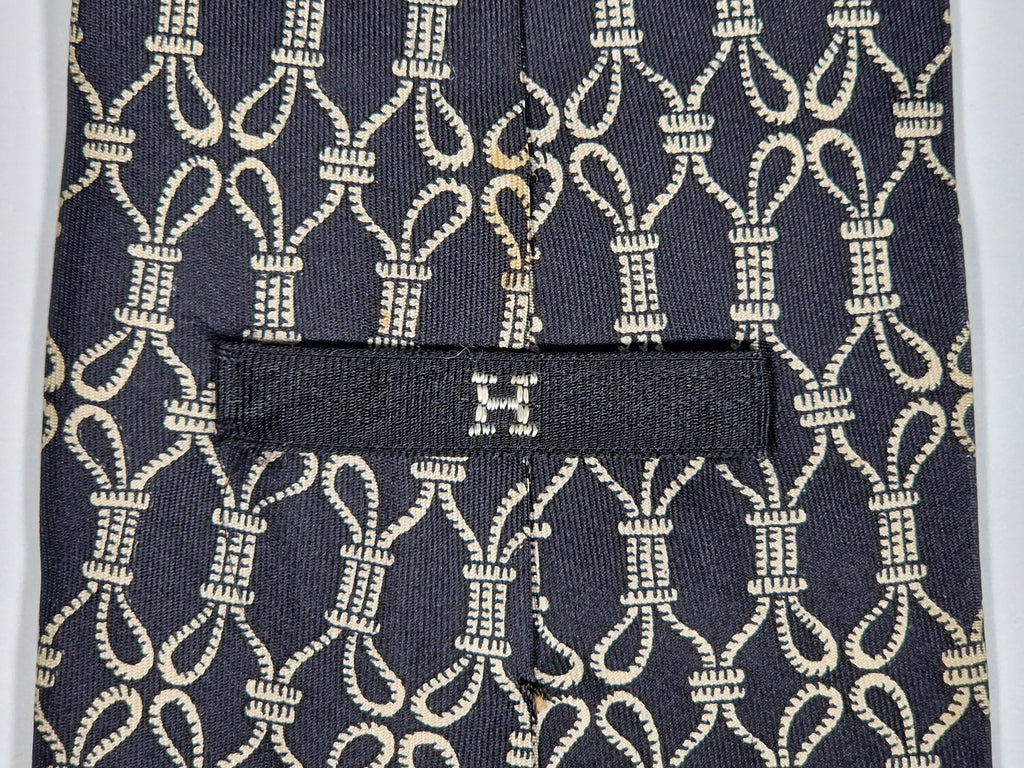 000259 Hermès silk tie black rope pattern Hermès 259 UA tie black