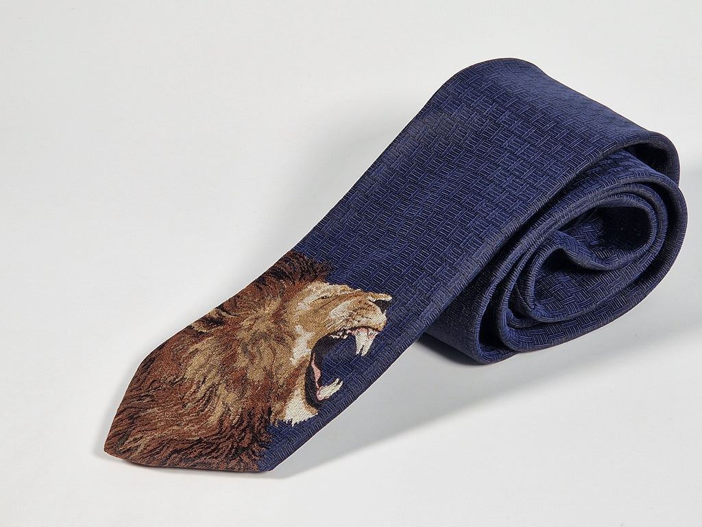 Hermès jaquard silk tie lion blue Hermès 333957 T "ROAAAAAR!"