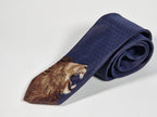 Hermès jaquard silk tie lion blue Hermès 333957 T "ROAAAAAR!"