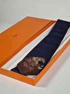 Hermès jaquard silk tie lion blue Hermès 333957 T "ROAAAAAR!"