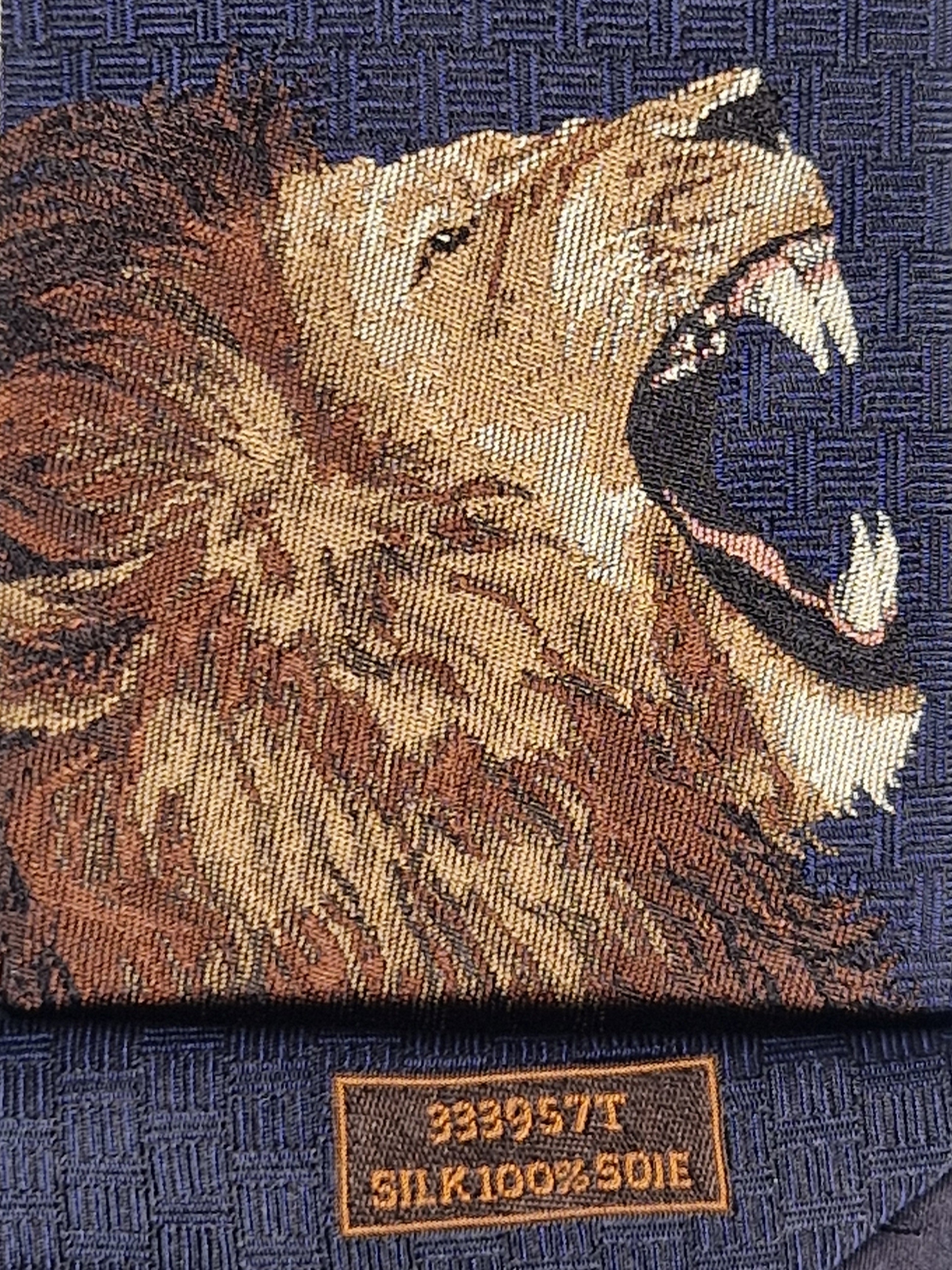 Hermès jaquard silk tie lion blue Hermès 333957 T "ROAAAAAR!"