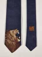 Hermès jaquard silk tie lion blue Hermès 333957 T "ROAAAAAR!"