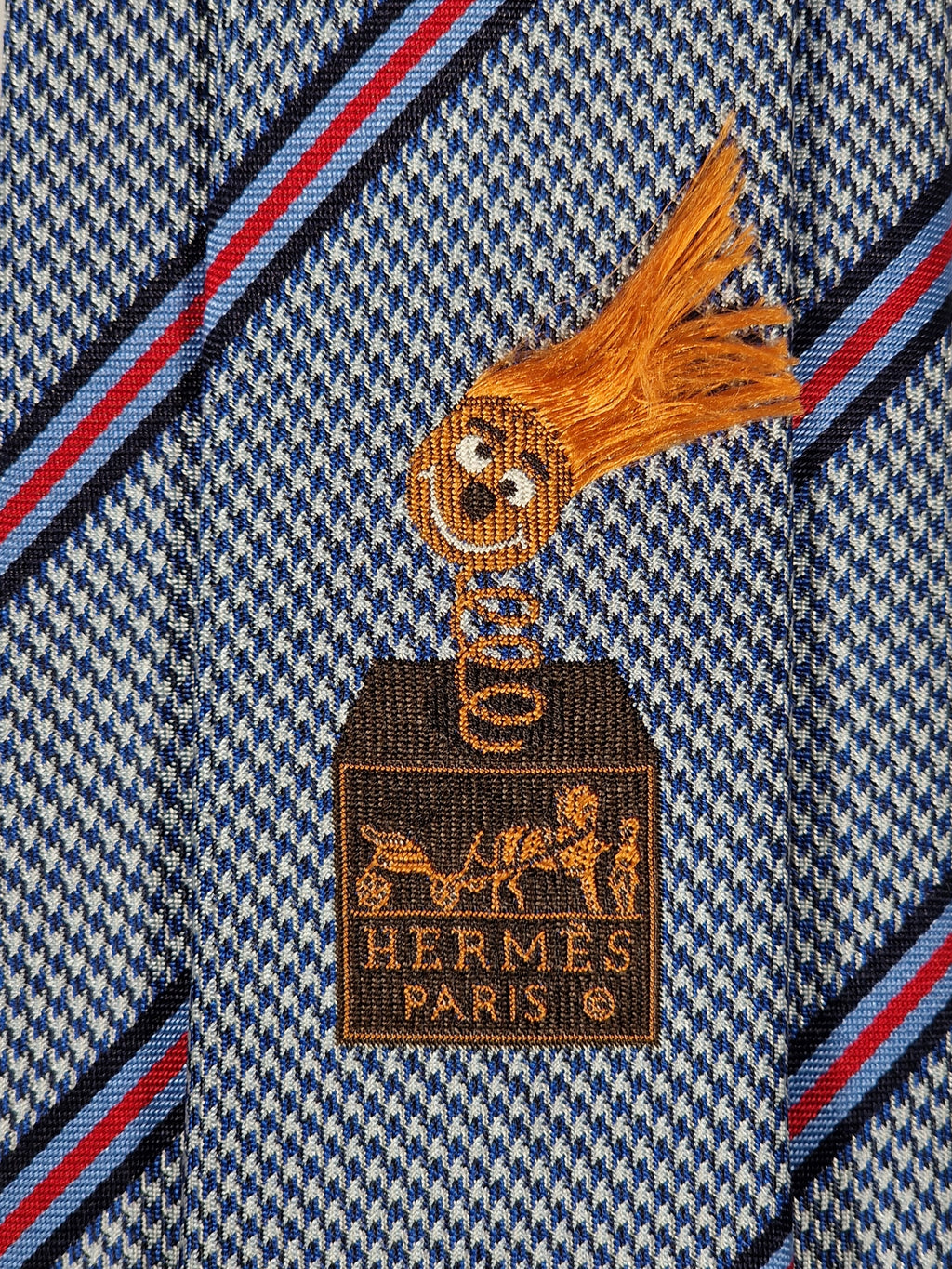 339221  Hermès jaquard tie blue "Jack in the box" 339221 T
