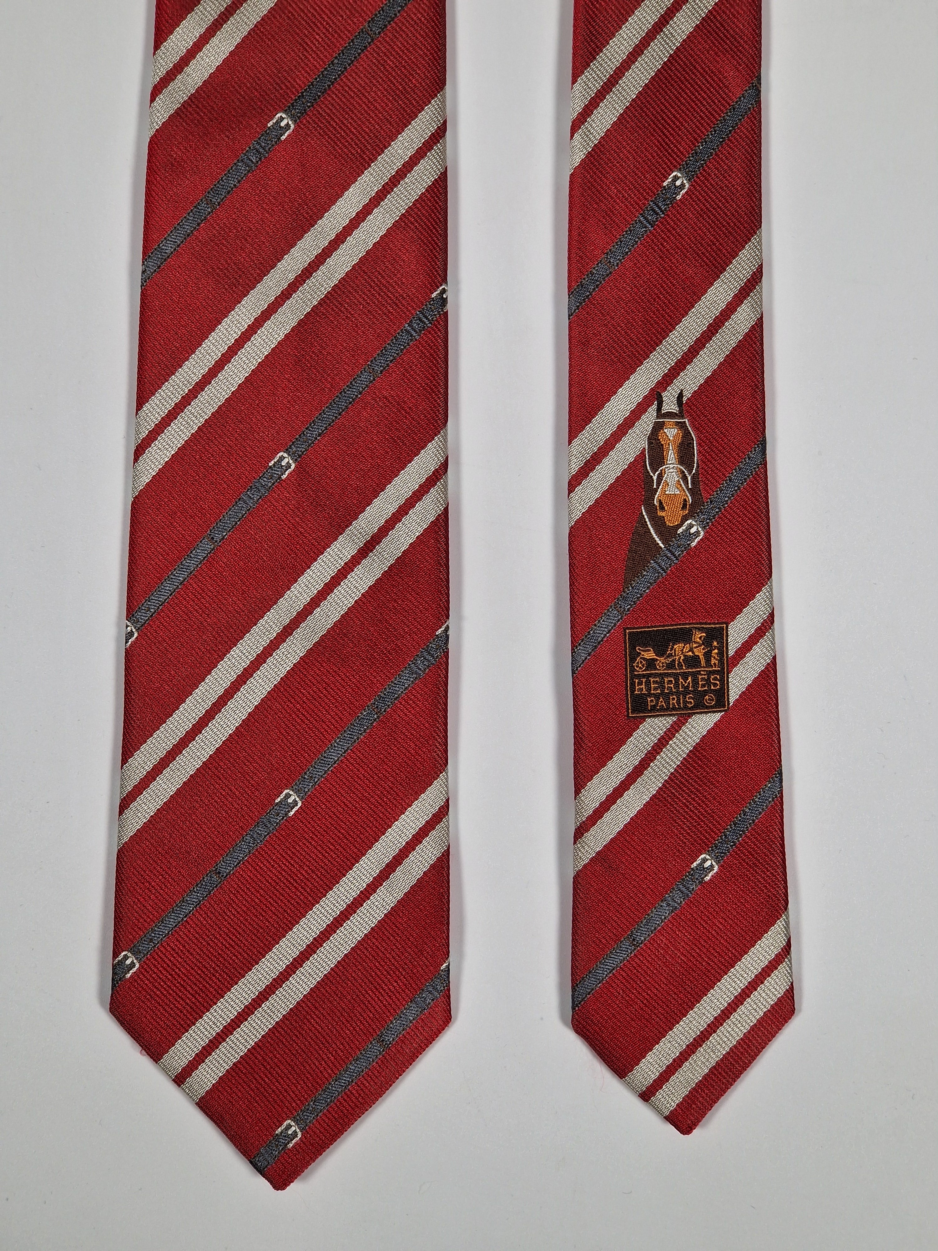 Hermés red silk tie horse 339246 T tie