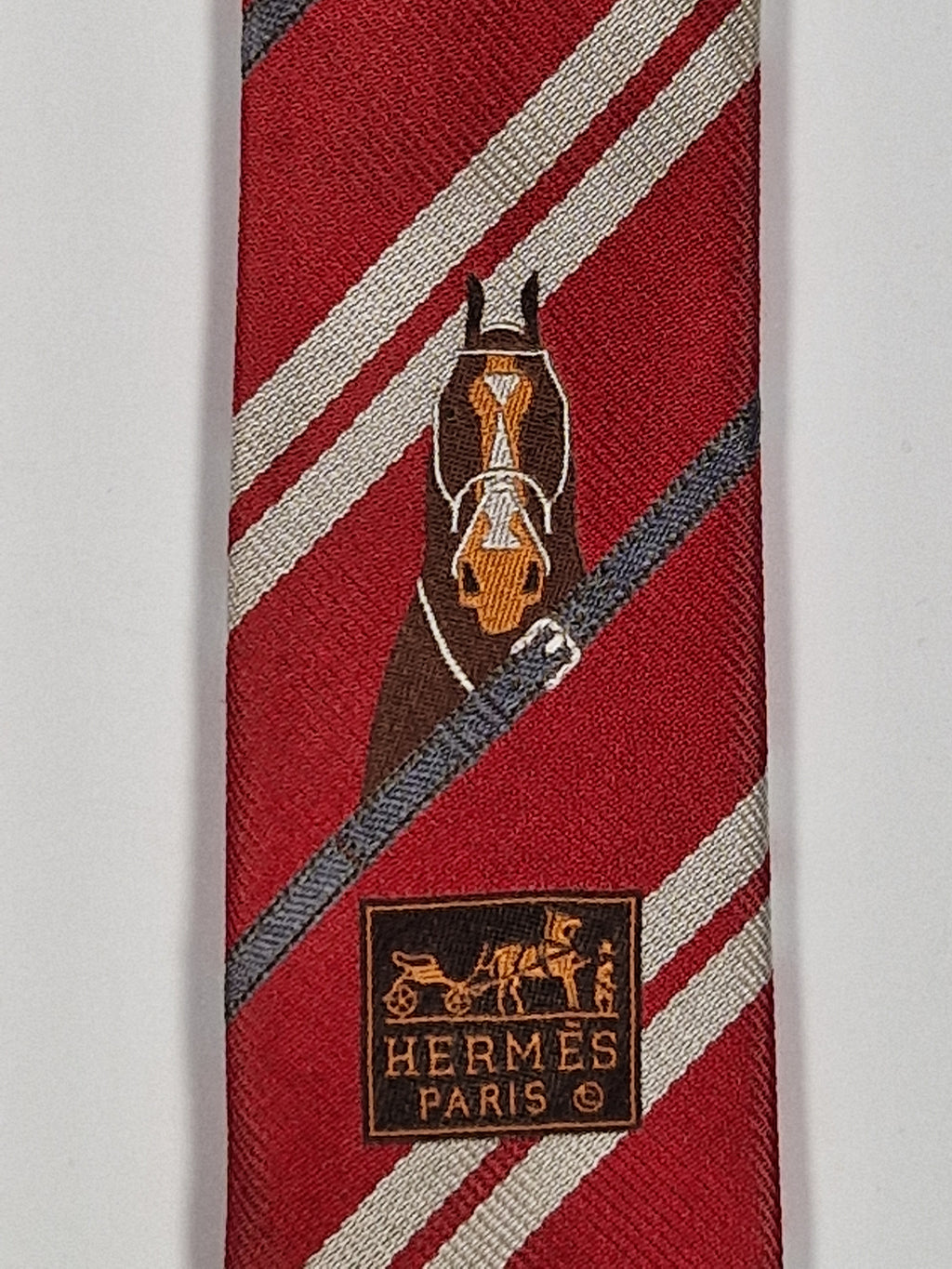 Hermés red silk tie horse 339246 T tie