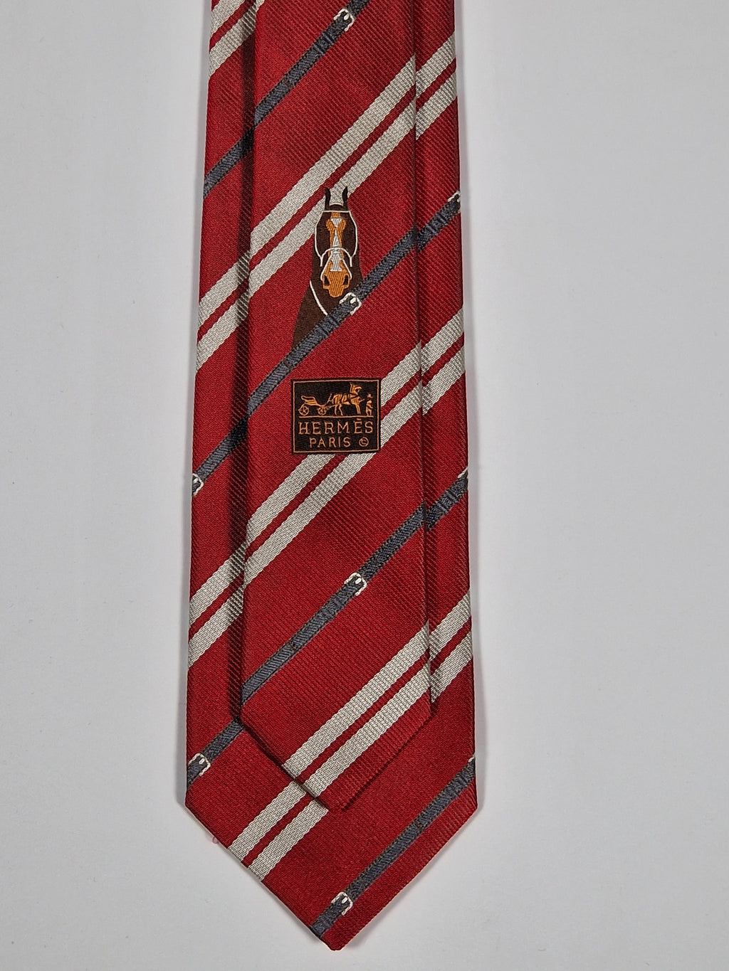 Hermés red silk tie horse 339246 T tie
