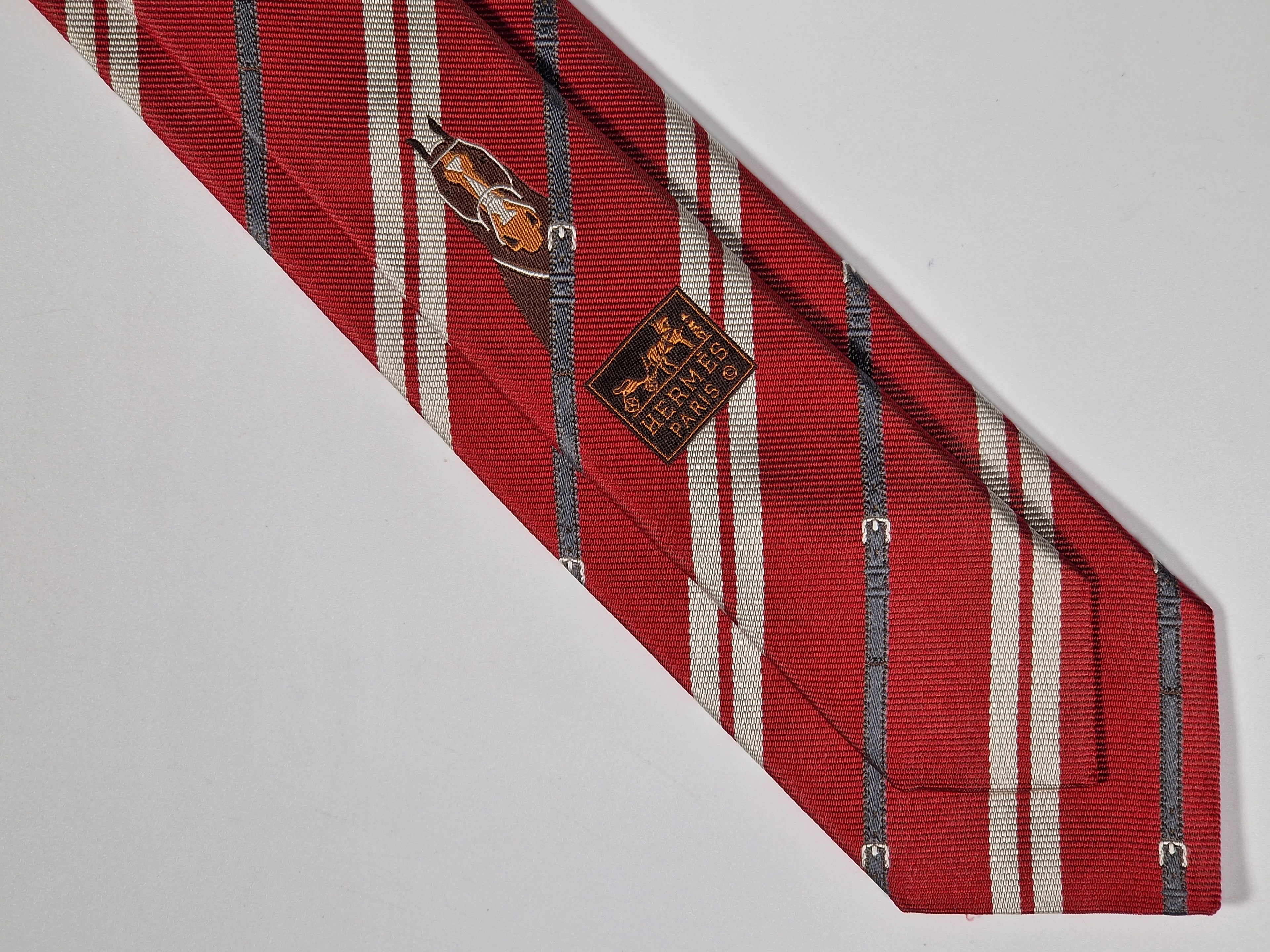 Hermés red silk tie horse 339246 T tie