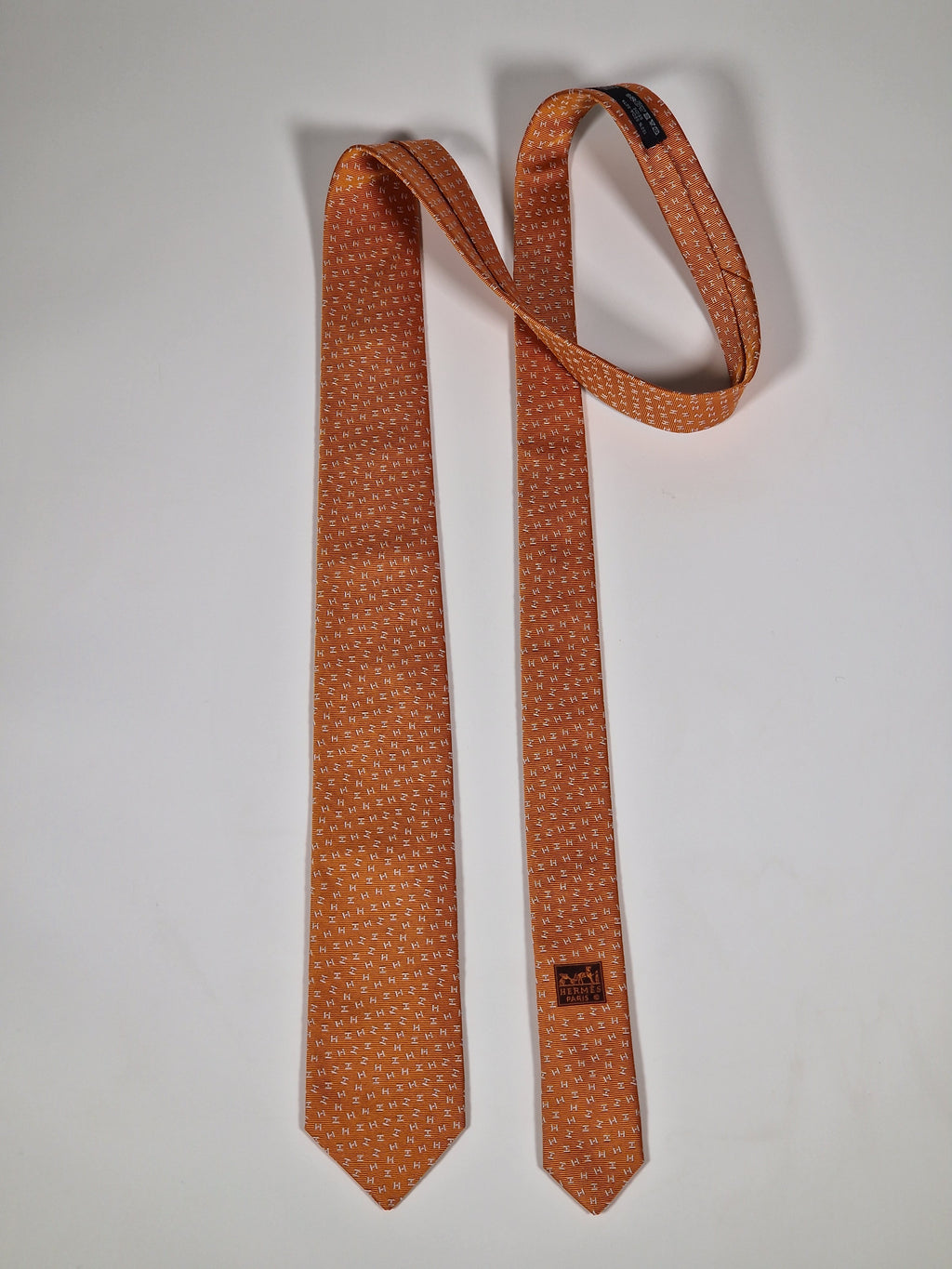 339272 Hermès jaquard tie orange H pattern 339272 T