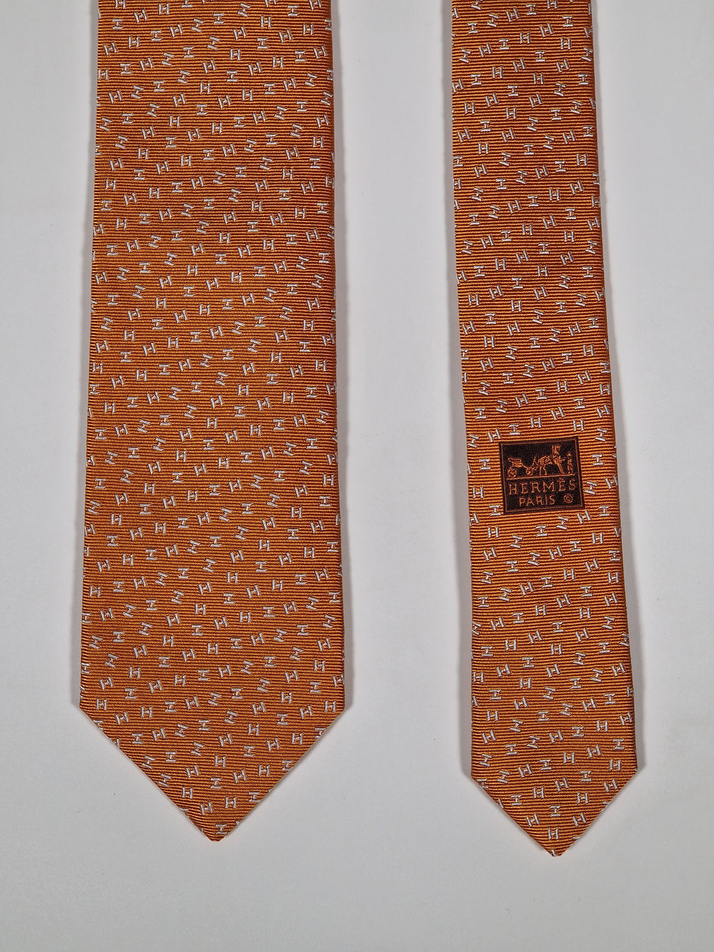 339272 Hermès jaquard tie orange H pattern 339272 T