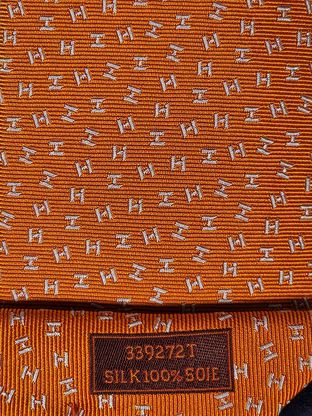 339272 Hermès jaquard tie orange H pattern 339272 T