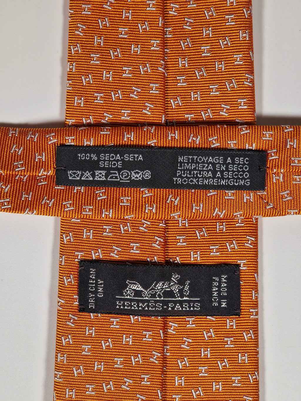339272 Hermès jaquard tie orange H pattern 339272 T
