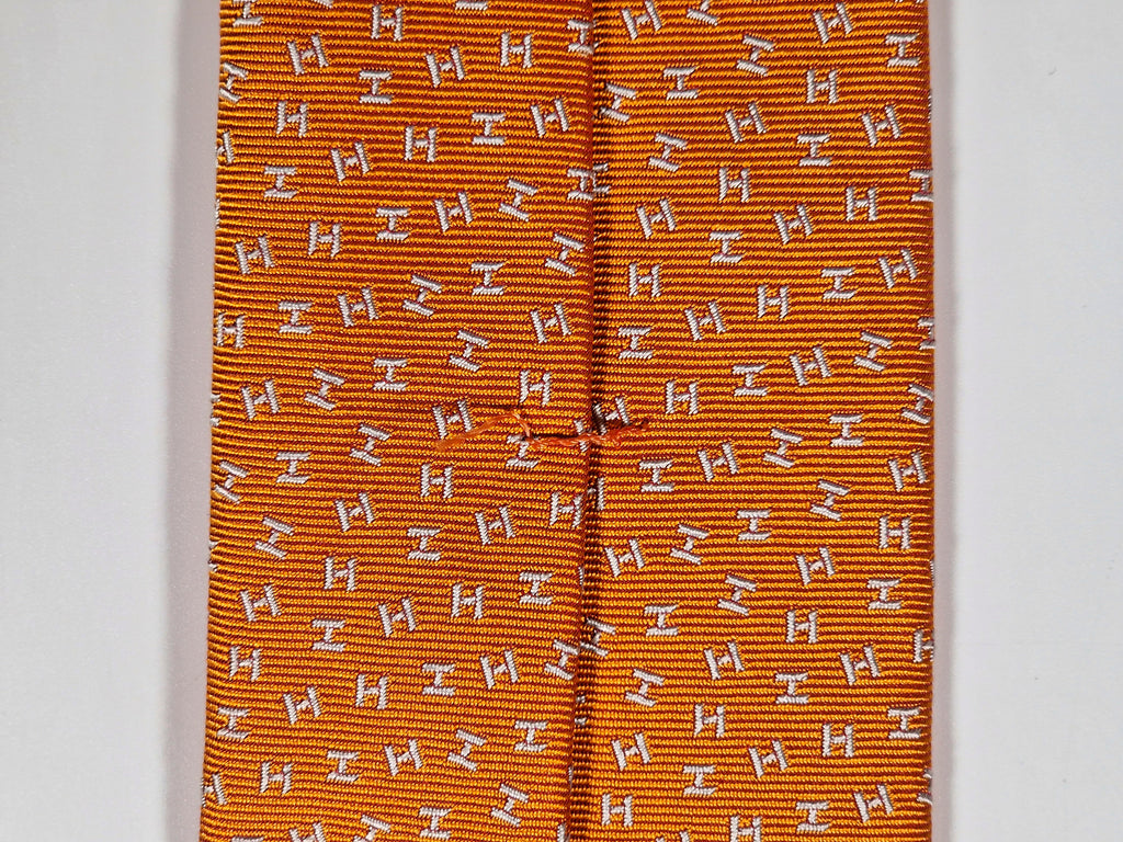 339272 Hermès jaquard tie orange H pattern 339272 T
