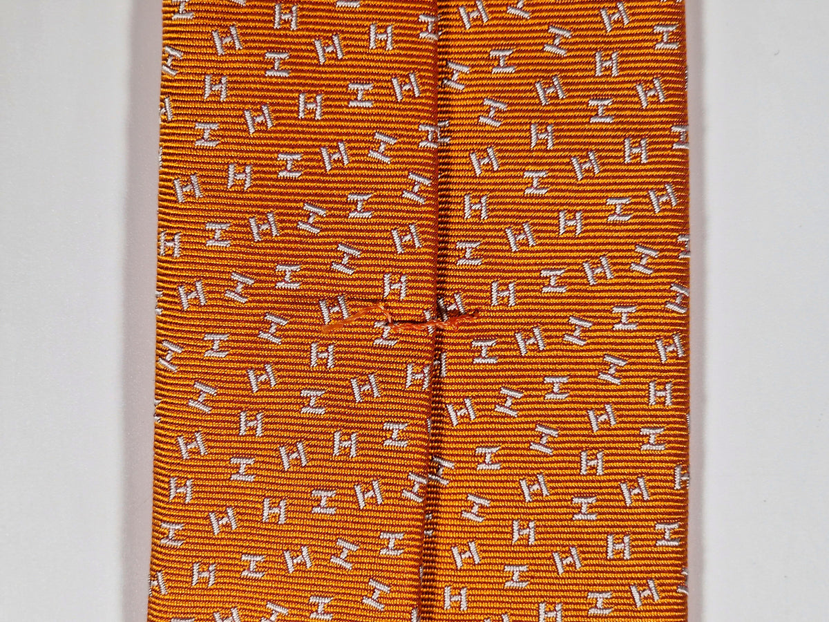 339272 Hermès jaquard tie orange H pattern 339272 T