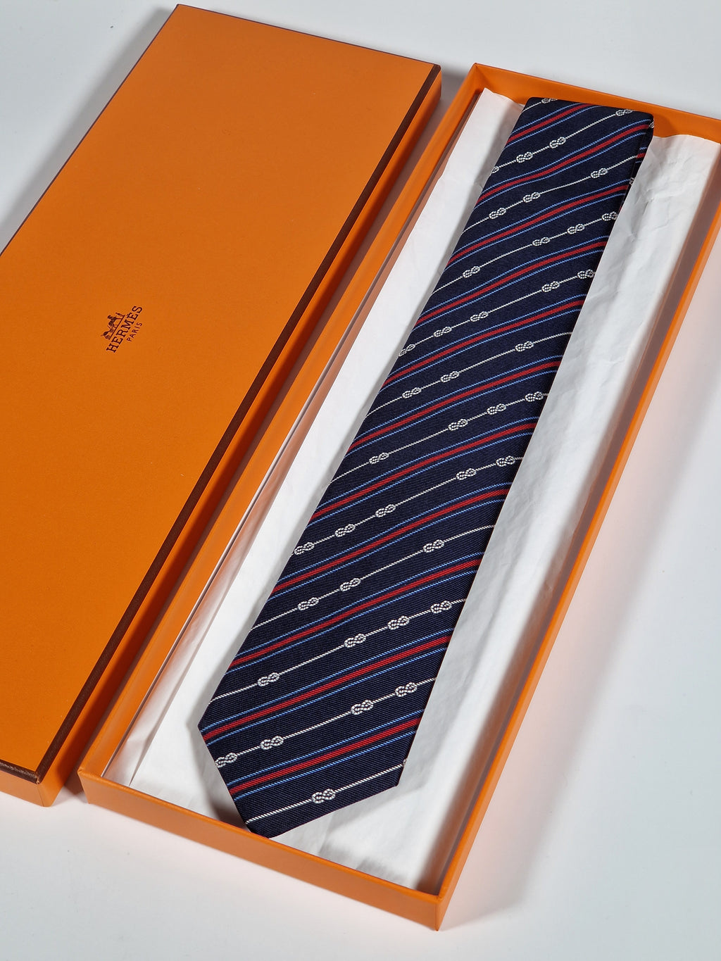 Hermés blue silk tie yacht 339274 T with box