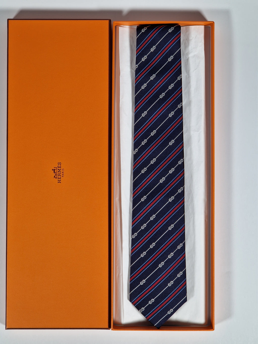 Hermés blue silk tie yacht 339274 T with box
